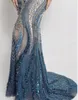 Evening dress Yusuf Aljasmi silver long sleeve blue skirt zuhair Murad kim kardashian