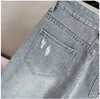 Damesshorts Damesjeans 2023 Lente Zomer Mode Hoge taille Slanke knielengte Rechte casual gatbroek Ingelegde diamant