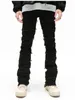 Jeans pour hommes industrie lourde pantalon droit noir coupe ajustée pantalon en denim décontracté empilé