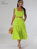 Vestidos de trabajo Joskaa Casual Sólido Conjunto de dos piezas Mujeres Hipster Crop Tank Top y Big Swing Midi Falda a juego Verano 2023 Harajuku Streetwear