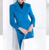 Elegancka damska sukienki garnitury niebieskie wełniane biuro z długim rękawem żeńska odzież sportowa dwoje zestawów zestawów