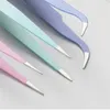 Drinking Straws Stainless Steel Colored Straight Curved Tweezers For Nail Art Sticker Rhinestones Picking Tool Eyelash Makeup Tweezer