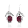 Boucles d'oreilles pendantes en forme de graines de grenade, bijoux ethniques, couleur or, feuille en métal, violet, rouge, pierre de grenat, cadeau