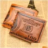 Retro Heren Portefeuilles Dollar Patroon Portemonnee Creditcard Mti-Pocket Portemonnee Pu Leer Geldclip Verrassingscadeau Feestartikelen Drop Delivery Dh5A1