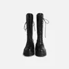 Boots MUMANI Women's Genuine Leather Knee High Boots Super High British Style Punk Zip Cross Tied Platform Riding Motorcycle Boots 231122