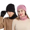 Bandanas winter gebreide hoed sjaalset vrijetijdsstijl warme oordlap fleece gevoerde ski caps kit nek warmer vrouwen mannen fietsen