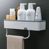Prateleiras do banheiro Banheiro prateleira chuveiro Caddy Organizador de shampoo montado na parede rack com gaveta barra de toalha sem perfuração de acessórios de armazenamento de cozinha 230422