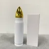 昇華空白の白い弾丸の蓋付きダブルウォールステンレス鋼DIY絶縁ウォーターボトル真空移動マグカップB0032