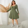 Plus -Size -Kleider Modekleidung 2023 lässige langhärmegrüne elegante Partyurlaub Großes kurzes weibliches Pullover Kleid