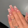 Ложные ногти Heallor 24pcs наконечники для ногтей DIY Французский хрустальный пресс на длинную весеннюю цветочную балерину подделка
