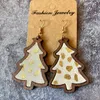 S3865 Fashion Jewelry Christmas Tree Shape Wooden Dangle Earrings For Women Bohemina Horsehair Inlaid Leather Earrings