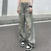 Hosen Washed Ripped Retro Y K Streetwear Hohe Taille Sommer Kleidung Für Frauen Baggy Breite Bein Jeans Femme