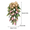 Decorative Flowers Tulip Wreath 22 Inches Pink Flower Front Door Decorations Burlap Bow Decor Handmade Floral
