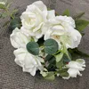 装飾花の花嫁ウェディングブーケ9ヘッドローズブライドメイド人工シルクフラワーDIYアクセサリー