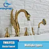 Banyo duş setleri kristal düğme kuğu altın küvet musluk güverte monte 5 delikli yaygın küvet mikser musluk ile torneir272u