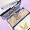 Tybomb Flower Butterfly Folding Stand Samsung Galaxy Z Fold 5 4 3 Zfold5 Fold5 Fold4 고급 PC TPU 블링 다이아몬드 Rhinestone 핑거 링 홀더 커버 피부