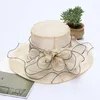 Dames elegante kerkhoeden damesjurk bruiloft organza hoed kentucky derby hoofddeksel brede boordkap zwart geel beige rood paars wit 20 kleuren