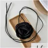 Chokers Choker Black And White Long Rope Chains With Large Flower Necklace For Womens Romantic Fabric Collar Jewelry On Neck Accessori Otm6O