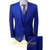 Ternos masculinos azul real casamento smoking para homens três peças formal festa jaqueta calça colete noivo roupas homem terno blazer