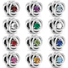 Lösa ädelstenar OpenWork Multicolor Month Signature Birthstone Eternity Circle Pärlor 925 Sterling Silver Charm Fit Fashion Armband DIY