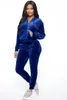 Mulheres duas peças calças mulheres zíper hoodies veludo agasalho 2 conjunto colheita top perna larga sweatsuits jogging femme veludo chandal mujer 231123