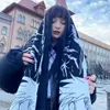 Szaliki moda kreatywna japońskie anime w paski w paski dzianiny szalik męski szalik zimowy fartuch czarny frędzle Luminous Y2K Kpop Goth 231123