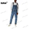 Erkekler Kot Kakan Avrupa ve Amerikan Yeni Stil Kayışı Mavi Siyah Kotlar Erkek Giyim Gençlik Popüler Denim Uzun Tulum K34-725 T231123