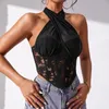 Canotte da donna Corsetto estivo da donna Canotte Sexy tinta unita Croce Halter Neck Push Up Hollow Crop Top High Street Wear 2023 New Fashion