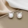 Hoop örhängen Kvinnor Big Pearl Ear Stud Pendant Silver Color Vintage Metal Retro Earring 2023 Trendy Fashion Female SMYELLTY