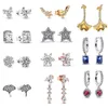 925 Sterling Silver Pandora Earring, Snowflake Rectangular Halo Mask Plant Prov Cluster Asymmetric Star Fashion Jewelry