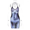 Casual Dresses Multicolor 3D Body Print Sexig Mini Dress Y2K Streetwear Backless Sleeveless Bodycon Sling för Women Party Club Outfits