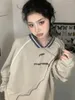 Kadın Hoodies Sweatshirts Deeptown Vintage V Boyun Sweatshirt Kadın Kore Moda Sokak Giyseni Kpop Külot Kırmatı Harajuku Grunge Pamuk Top Sonbahar