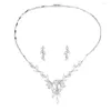 Collana Orecchini Set Nastro di cristallo Cubic Zirconia Foglia Collane da sposa Donna Accessori da sposa Elegante girocollo con strass