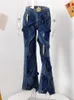 Pantaloni in denim da donna Streetwear Casual scava fuori Criss Cross pantaloni svasati dritti Jeans a gamba larga moda primavera estate