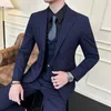 Men's Suits High-end Half Horse Lined Double Breasted (suit Vest Trousers) Fashion Boutique Handsome Vertical Stripe Suit Groom 3 Sets