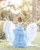 Party Dresses Luxury Blue Tulle Evening For Po Shoot Birthday Bow Straps Ruffles Long Train Lace Up Back Homecoming Gowns