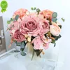 Nouvelles fleurs artificielles Retro Silk Rose Bouquet Hortensia Peony Vintage Bride tenant une fausse fleur Flower Home Marding Decoration Accessoires