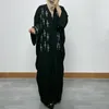 民族衣類女性イード・イスラム教徒ブラックアバヤラマダンモロッコカーディガンドバイバットウィングルーズビーズアバヤスカフェンベスティディスアラブロングローブ