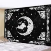 Taquestres preto e branco Moon Mandala tapeçaria Bohemian Wall Wall Hanging Bedroom Psychedelic Starlight Art Home 230422