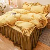 Conjuntos de cama Primavera Atualização de Produto Menina Bow Bedding Set Green Bed Set Engrossar Quente Quilt Cover Folha Fronha Cama Set 4 Pcs Sets 231122