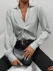 女性用ブラウス2023ファッションエレガントで絶妙なトッププリントシフォン長袖シャツ女性オフィス服秋