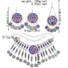 Ensemble de boucles d'oreilles et collier bohème Vintage, couleur métal, strass, pièce de monnaie, pompon, boucle d'oreille, bijoux de danse ethnique gitane afghane