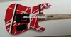 Mão Esquerda 5150 Edward Eddie Van Halen Branco Listras Pretas Vermelho Guitarra Elétrica Floyd Rose Tremolo Ponte Whammy Bar Porca de Travamento Maple Neck Fingerboard Grande Headstock