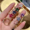 Cluster Ringe 5 STÜCKE Trendy Schmuck Elegante Blume CZ Hochzeit Braut Für Frauen Bling Kristall Versprechen Verlobung