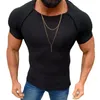 Jaquetas masculinas Camisa de malha de malha/verão Homem cor sólida cor de gola redonda de manga curta de manga curta Muscle mass