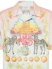 23SS New Casablanca designer shirt Crayon Children's Heart Colored Draft para hombres y mujeres Parejas Twill Silk Camisas de manga corta