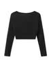 Kvinnors T-skjortor Y2K Streetwear Croped Tees Female Ribbed Button Up V-Neck Show Navel Slim Long Sleeve Crop T-shirt Korean kläder