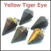 Colares pendentes 3pcs Nature Gem Stone Pingents Lapis Lazuli Amarelo Tigre Eye Miço Rosa Colar Jóias