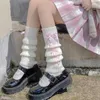 Women Socks Winter Lolita Leg Design Long Plaid Warmers Color Women's Candy Cute Pink Strap Ribbon White