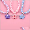 Jóias Pingente Colares Doce Crianças Colar Resina Bonito Princesa Flor Crianças Rosa / Azul / Roxo Bead Set Para Meninas Criança Jóias Gi DHPVT